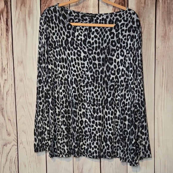 Mario Serrani Light Weight Black and Gray Animal Print Long Sleeve Tee Women XXL - Picture 1 of 6
